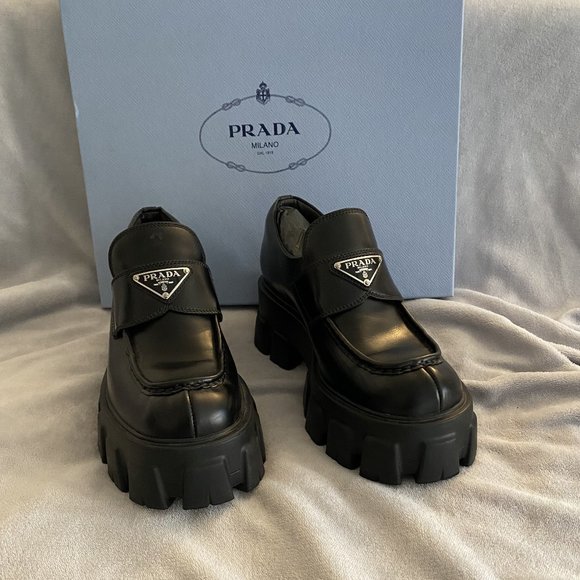 Prada Black Leather Loafers - Picture 1 of 4
